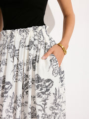 Pocketed Floral Print Maxi Skirt