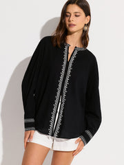 Oversized  Embroidered Trim Shirt