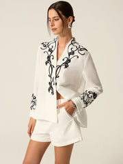 Embroidered Cotton & Linen Blouse