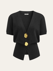 Metal Button V-Neck Sweater