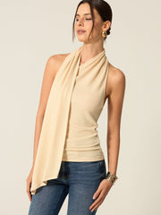 Halter Backless Top with Draped Scarf Detail