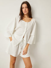 Button-Front Loose-Fit Shorts Set