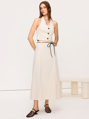 Linen & Cotton Halter Skirt Set with Tie Detail