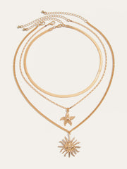 Multi-Layered Gold Sun And Starfish Necklace Set