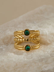 Emerald Accent Multi-Band Golden Ring