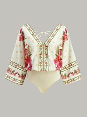 Floral Print V-Neck Tie-Back Bodysuit