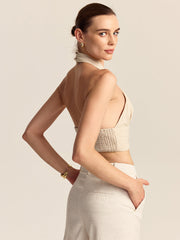Linen & Cotton Halter Crop Top