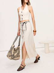 Linen & Cotton Tote Bag with Chain Print