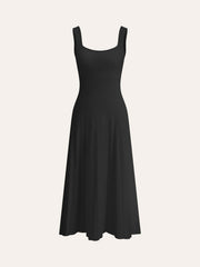 Square-Neck Ribbed Knit Dress