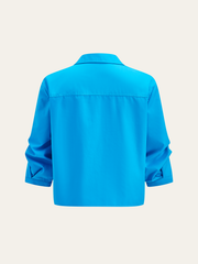 Pocketed Button-Up Blouse with Front Knot