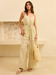 Semi-Sheer Pocketed Wide-Leg Jumpsuit with Tie-Waist