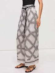 Geometric Print Belted Wide-Leg Pants