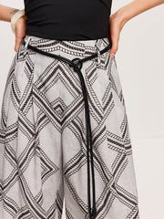 Geometric Print Belted Wide-Leg Pants