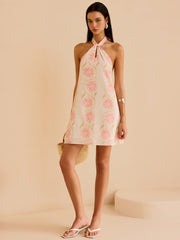 Halter Neck Floral Print Mini Dress