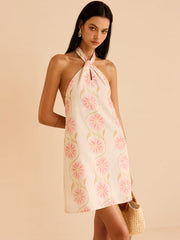Halter Neck Floral Print Mini Dress