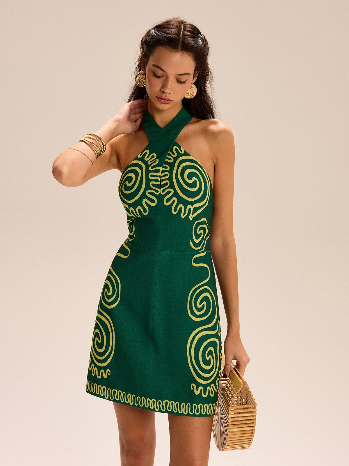 Halter-Neck Dress With Swirl Patterns