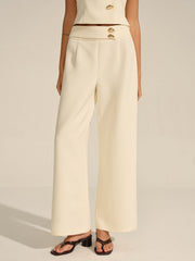 Metal Decor Mid-Waist Pants