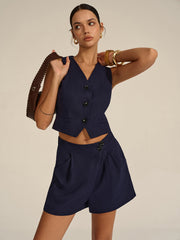 Sleeveless V-Neck Blazer and Shorts Set