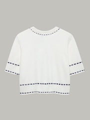 Short-Sleeved Cropped Cardigan with Contrast Stitching