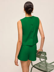 Minimalist Back Button Sleeveless Shorts Set