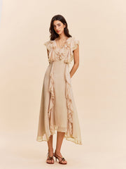Semi-Sheer Ruffle Detail Dress