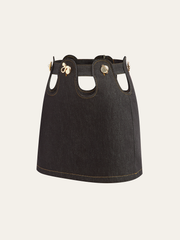 Metal Decor Cut-Out Denim Mini Skirt