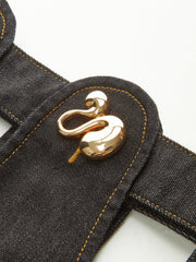 Metal Decor Cut-Out Denim Mini Skirt