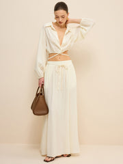 Oversized Textured Pocketed Maxi Skirt