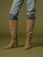 Suede Ruched Knee-High Boots