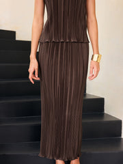 Pleated Sleeveless Top and Midi Skirt Set