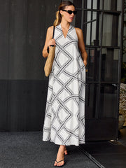Geometric Print Halter Maxi Dress