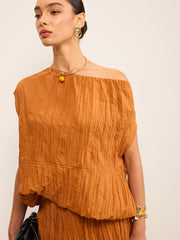 Oversized Textured Off-Shoulder Top and Maxi Skirt Set