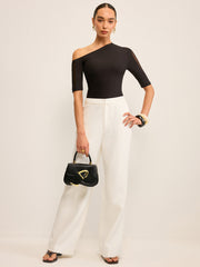 Semi-Sheer One-Shoulder Top with Mesh Sleeve