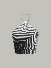 Striped Halter Top with Chain Strap
