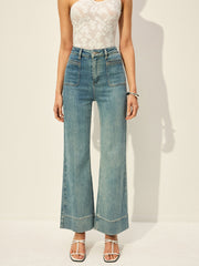 Mid-Waist Denim Pants With Pockets