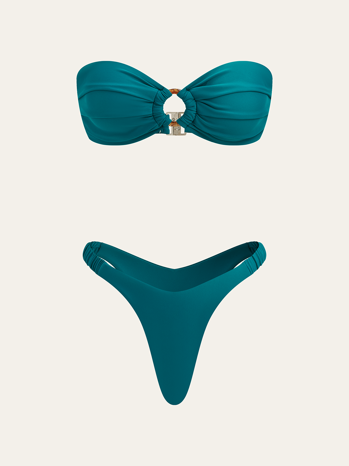 Ruched Bandeau Bikini Set with Ring Detail