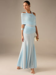 Semi-Sheer Elastic Mesh Ruched Maxi Dress