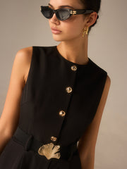 Metal Button Belted Jumpsuit