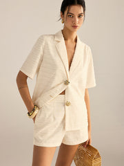 Textured Short-Sleeve Blazer and Shorts Set