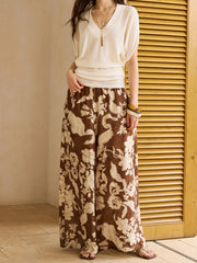 Vintage Printed Linen Wide-Leg Pants