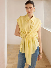 Sleeveless Tie-Front Blouse