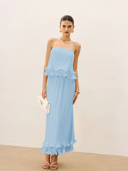 Pleated Layered Ruffle Skirt Set