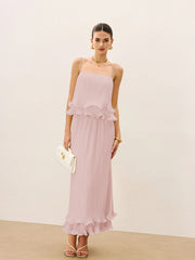 Pleated Layered Ruffle Skirt Set