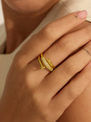 Gold Toned Stack Ring with Diamond-Like Details