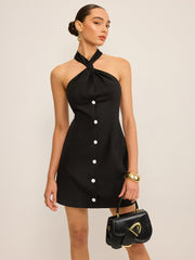 Halter Neck Button-Front Mini Dress