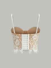 Semi-Sheer Lace-Trimmed Corset Top