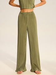 Pleated Top and Wide-Leg Pants Set