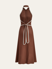 Pleated Dress with Trimed Collar