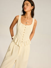 Textured Peplum Top and Wide-Leg Pants Set