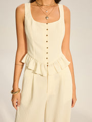 Textured Peplum Top and Wide-Leg Pants Set